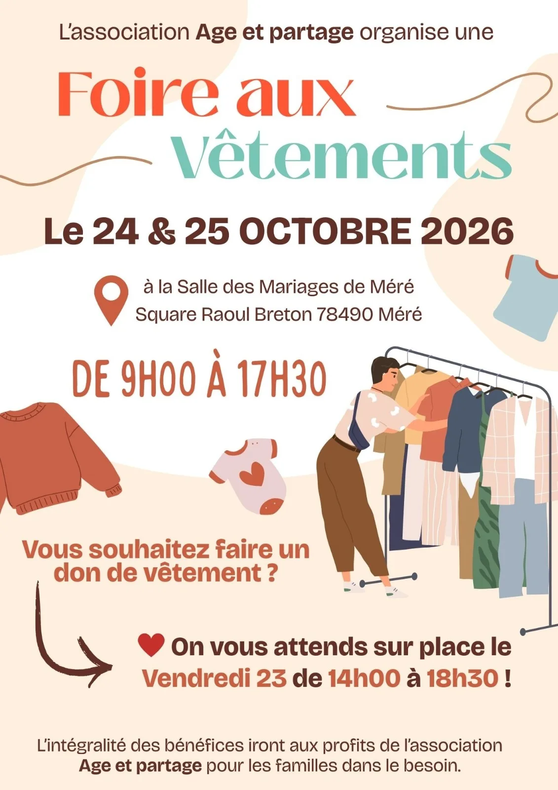 Affiche de la foire aux vêtements organisée par Age et Partage à Méré les 24 et 25 octobre 2026